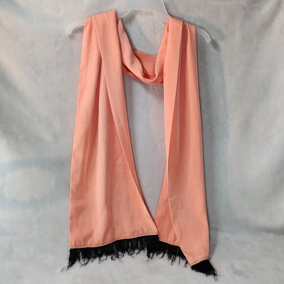 Orange Evening Scarf w/Black Fringe - Picture 2 of 8